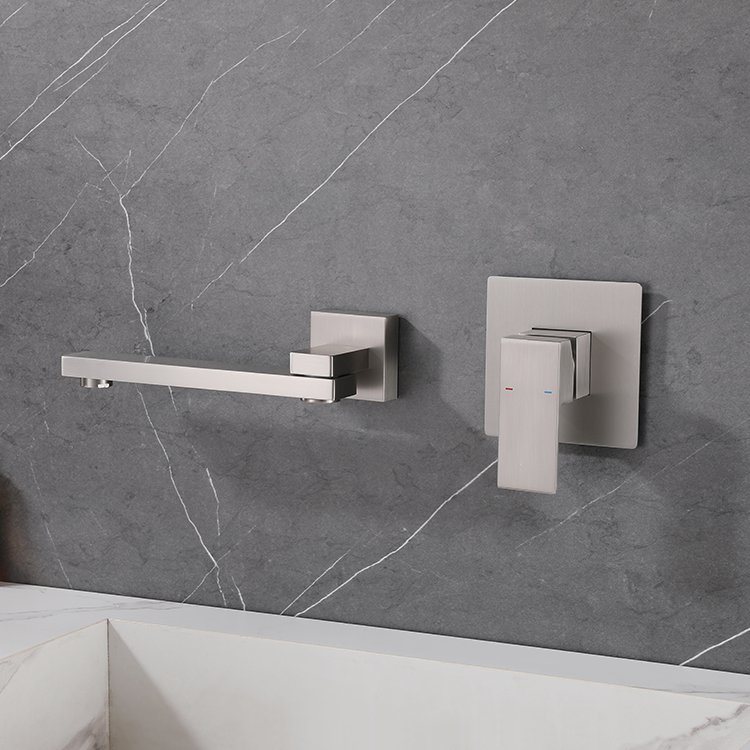 180 Degree Rotation Brass Faucet Single-Handle Wall Mount Bathroom Faucet Rain Spray Brushed Finish Ceramic Valve Core