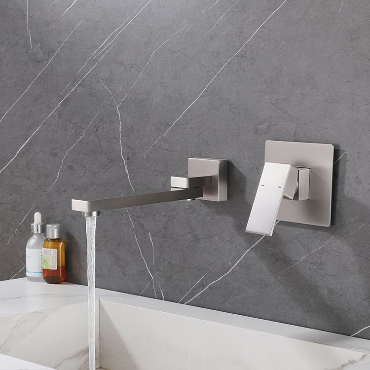 180 Degree Rotation Brass Faucet Single-Handle Wall Mount Bathroom Faucet Rain Spray Brushed Finish Ceramic Valve Core