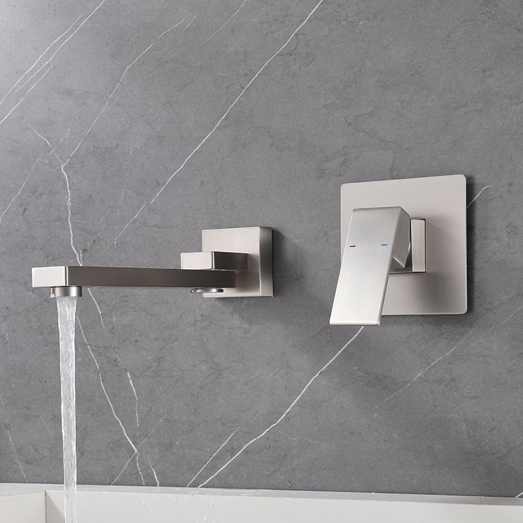 180 Degree Rotation Brass Faucet Single-Handle Wall Mount Bathroom Faucet Rain Spray Brushed Finish Ceramic Valve Core