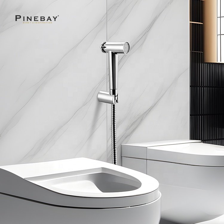 PINEBAY Unique Products to Sell Premium Bathroom Handheld ABS Plastic Shattaf Toilet Chrome Water Diaper Bidet Sprayer Set