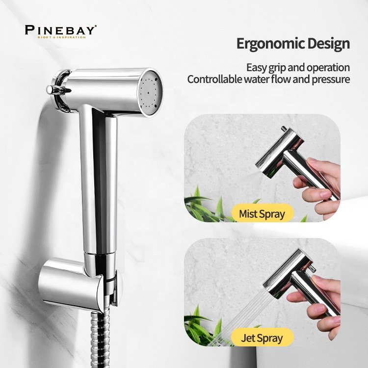 PINEBAY Unique Products to Sell Premium Bathroom Handheld ABS Plastic Shattaf Toilet Chrome Water Diaper Bidet Sprayer Set