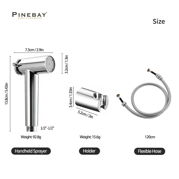 PINEBAY Unique Products to Sell Premium Bathroom Handheld ABS Plastic Shattaf Toilet Chrome Water Diaper Bidet Sprayer Set