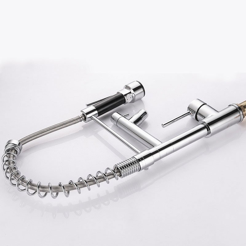 Modern Stainless Steel Water Faucet Pull Down Double Outlet European Kitchen Faucet Sprayer Spring Single Valve Sink