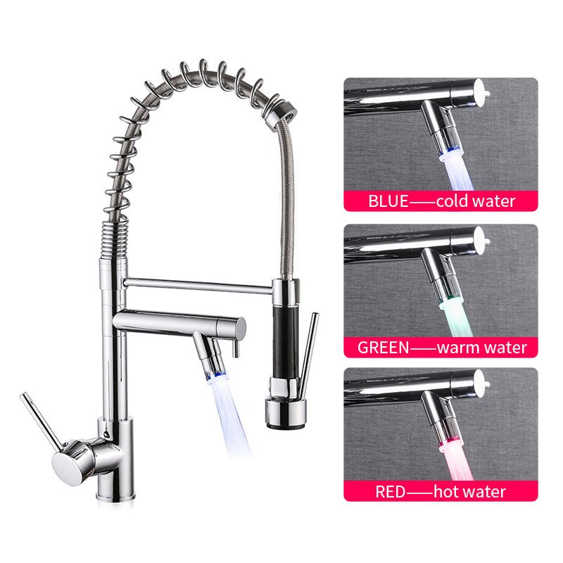 Modern Stainless Steel Water Faucet Pull Down Double Outlet European Kitchen Faucet Sprayer Spring Single Valve Sink