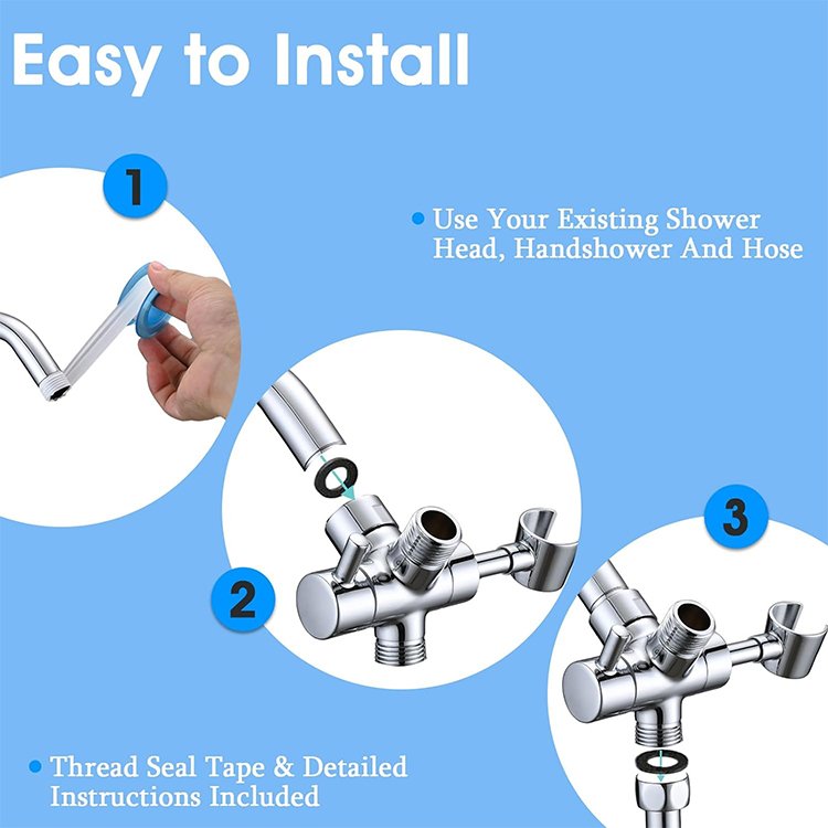 Shower Arm Diverter with Handheld Shower Mount Bracket G1/2 Universal Brass Shower Diverter Valve for Fixed Spray Head