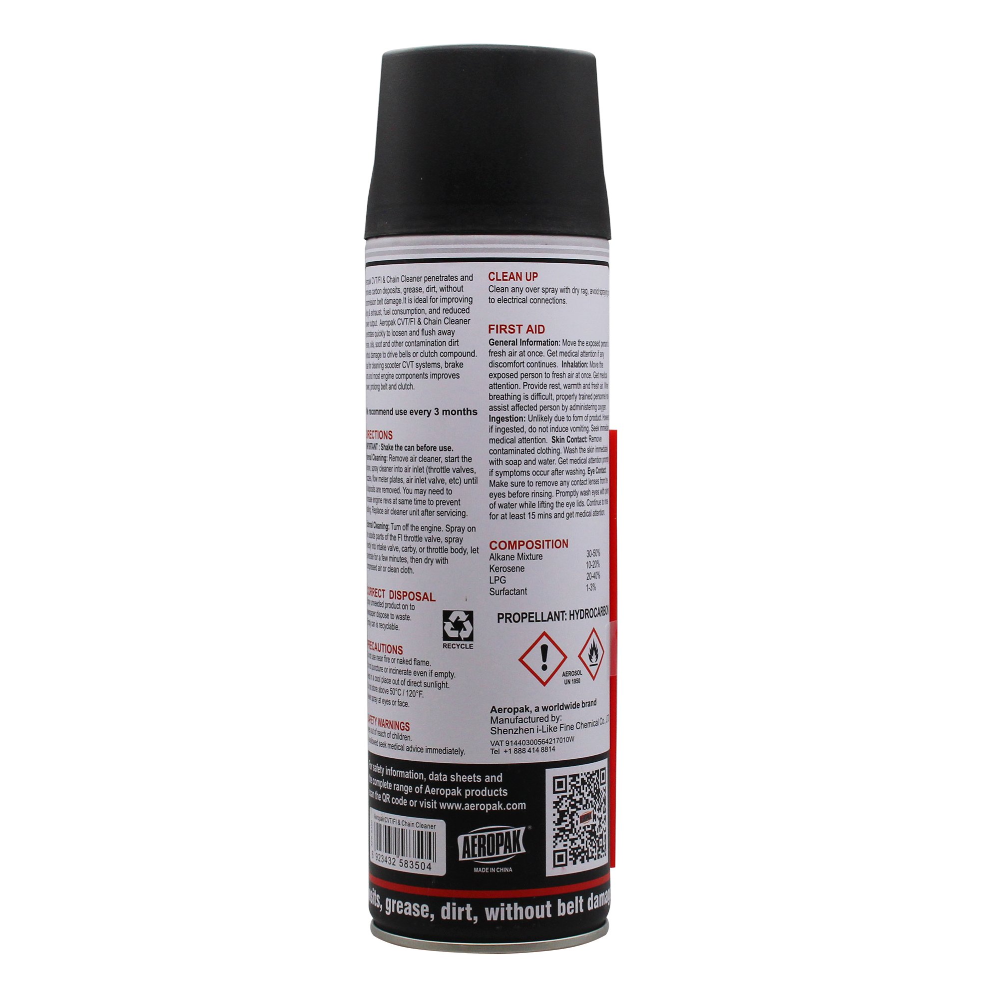 AEROPAK CVT/FI chain Cleaner aerosol spray 500ml fast acting FI motorcycle throttle valve scooter CVT system