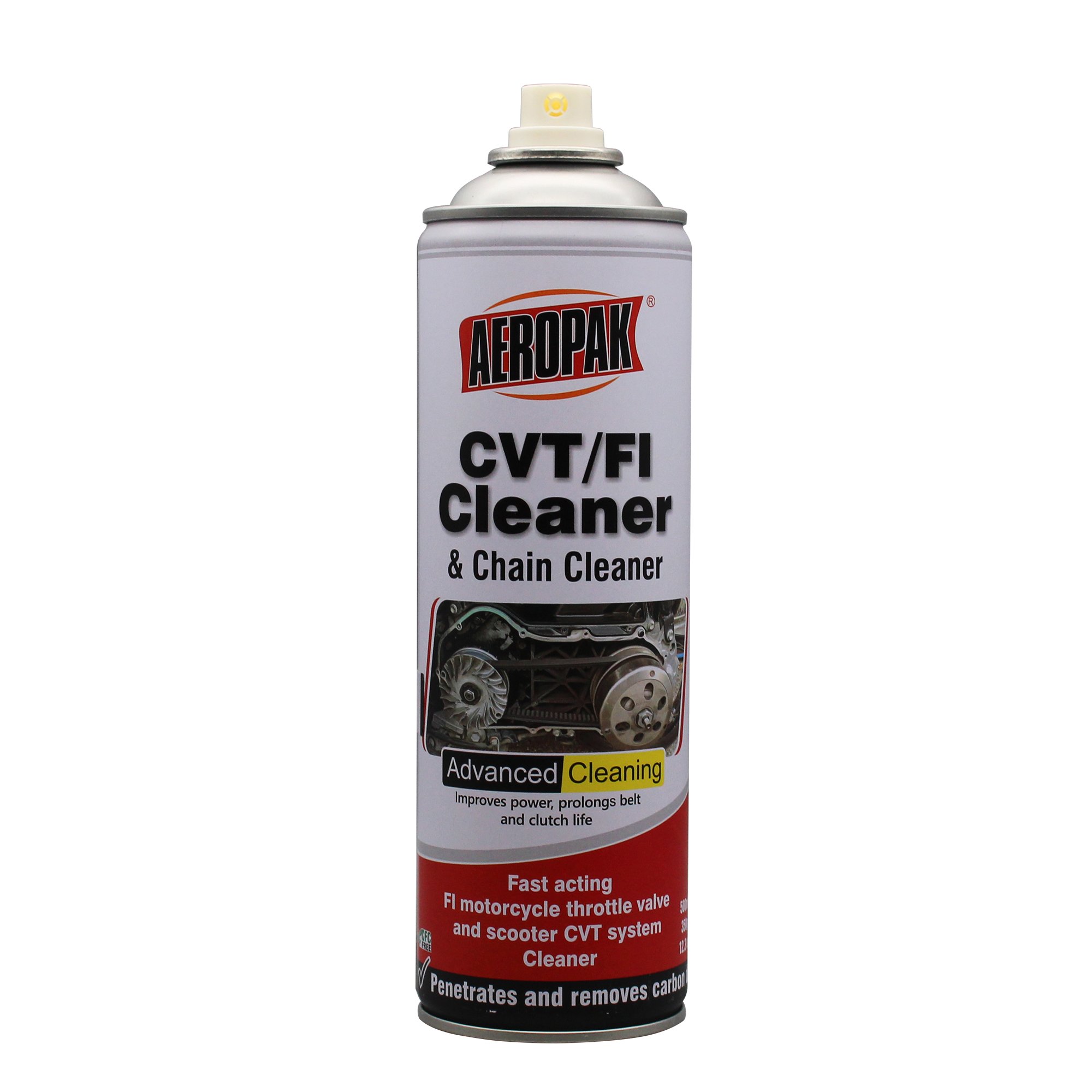 AEROPAK CVT/FI chain Cleaner aerosol spray 500ml fast acting FI motorcycle throttle valve scooter CVT system