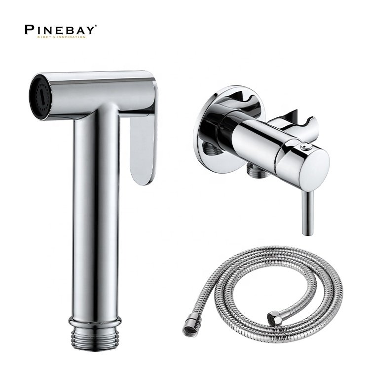 PINEBAY Factory Direct Bathroom Handheld Bidet Sprayer Toilet Brass Wall Hung Portable Shattaf with Hot and Cold Valve for Woman