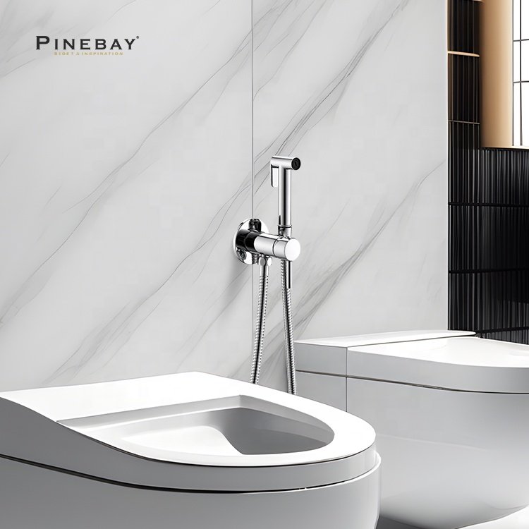 PINEBAY Factory Direct Bathroom Handheld Bidet Sprayer Toilet Brass Wall Hung Portable Shattaf with Hot and Cold Valve for Woman