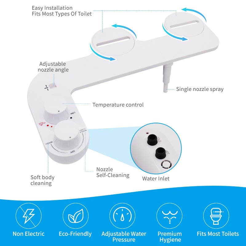 ABS Plastic Warm Water Bidet Sprayer Single Nozzle Self-Cleaning Bidet Attachment Non Electric Cold And Hot Water Bidet