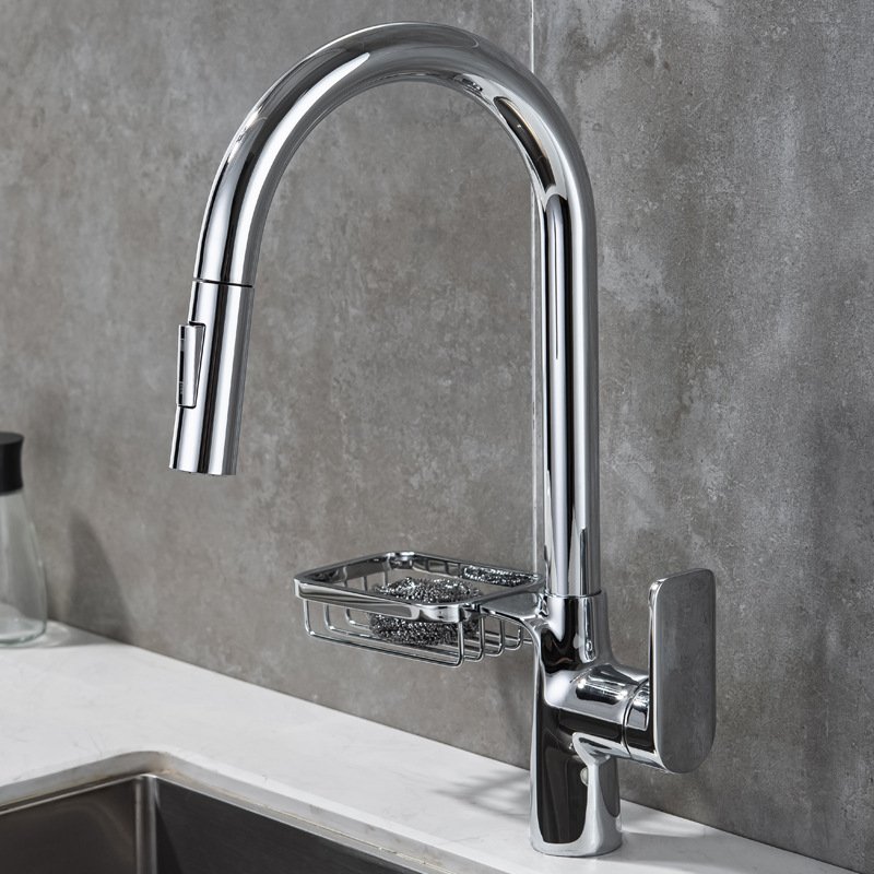Modern Black Kitchen Faucet Anti-Splash All-Copper Wash Basin Faucet with Pull out Spray Hot Cold Rotate Sink Ceramic Valve Core