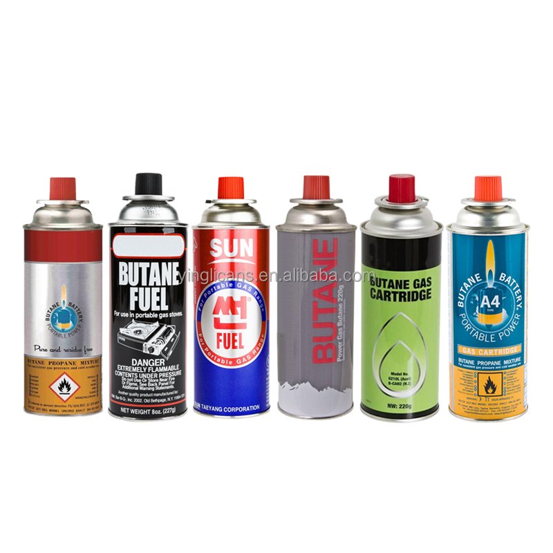 Wholesale high quality 65*158 straight-wall aerosol empty spray butane gas can 14 Oz with printing tin cans for camping trips