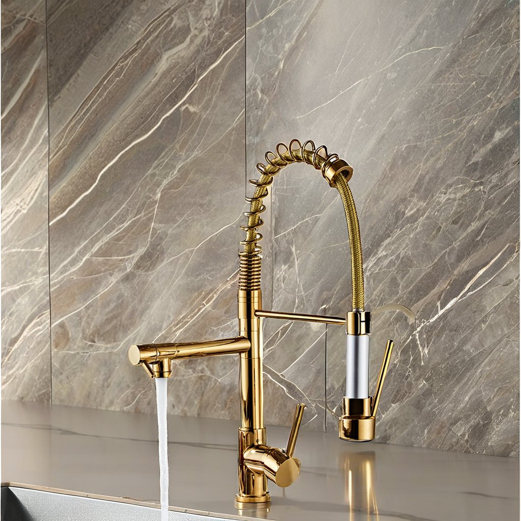Modern Gold Kitchen Mixer Tap Pull out Kitchen Sink Faucet with Pull down Spray Single-Hole Ceramic Valve Torneira Cozinha