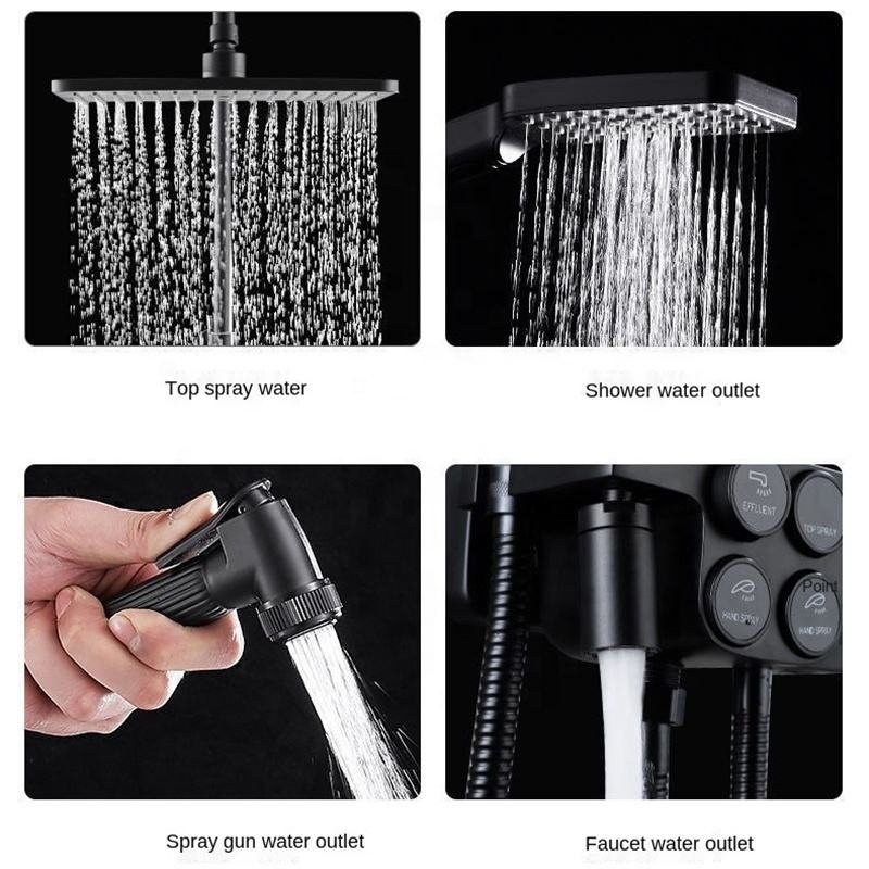 Household bathroom pressurized gray shower set all copper piano buttons intelligent constant temperature shower nozzle set