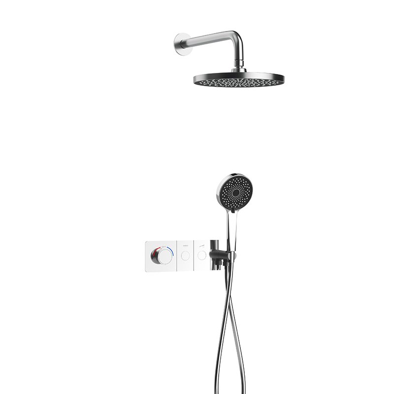 Wall Mounted Bathroom Shower Faucet Set Chrome/Silver Square Shower Head + Hand Spray+Control Valve
