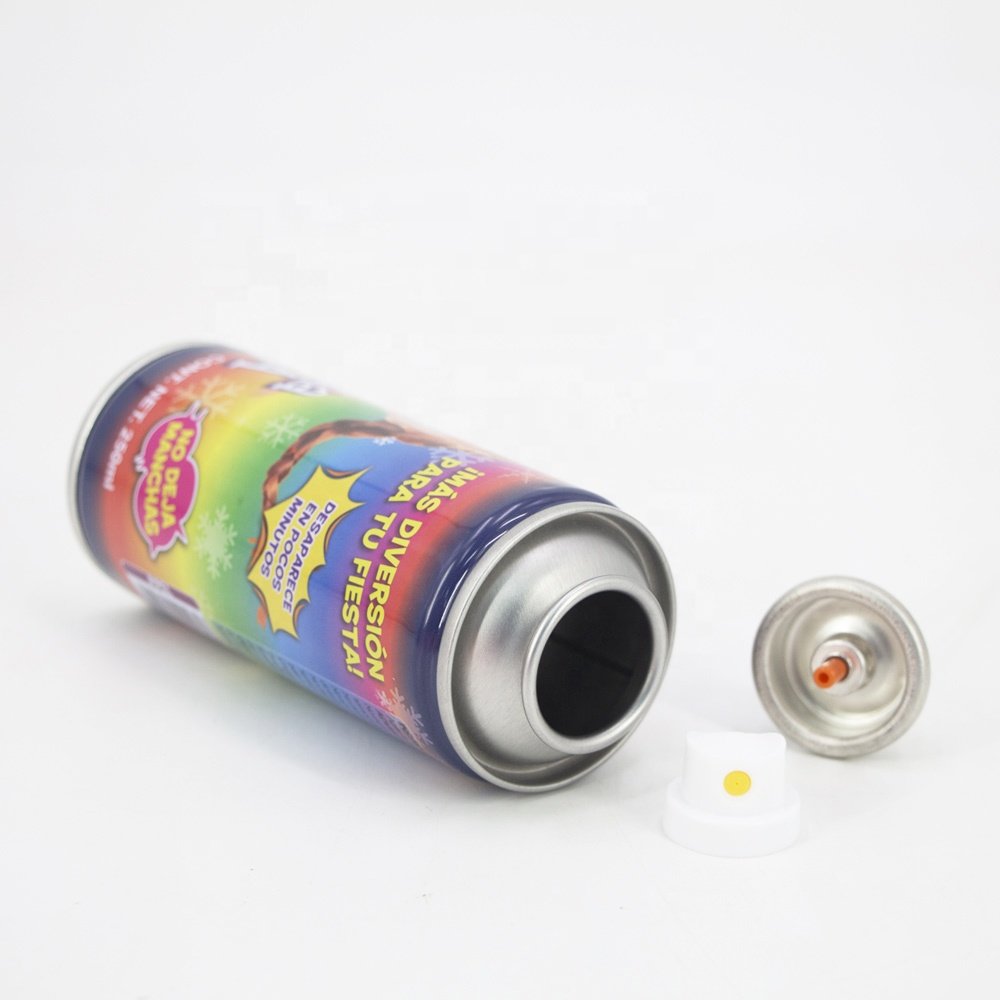 China factory supply streamer empty spray tin can snow aerosol tin can with valve