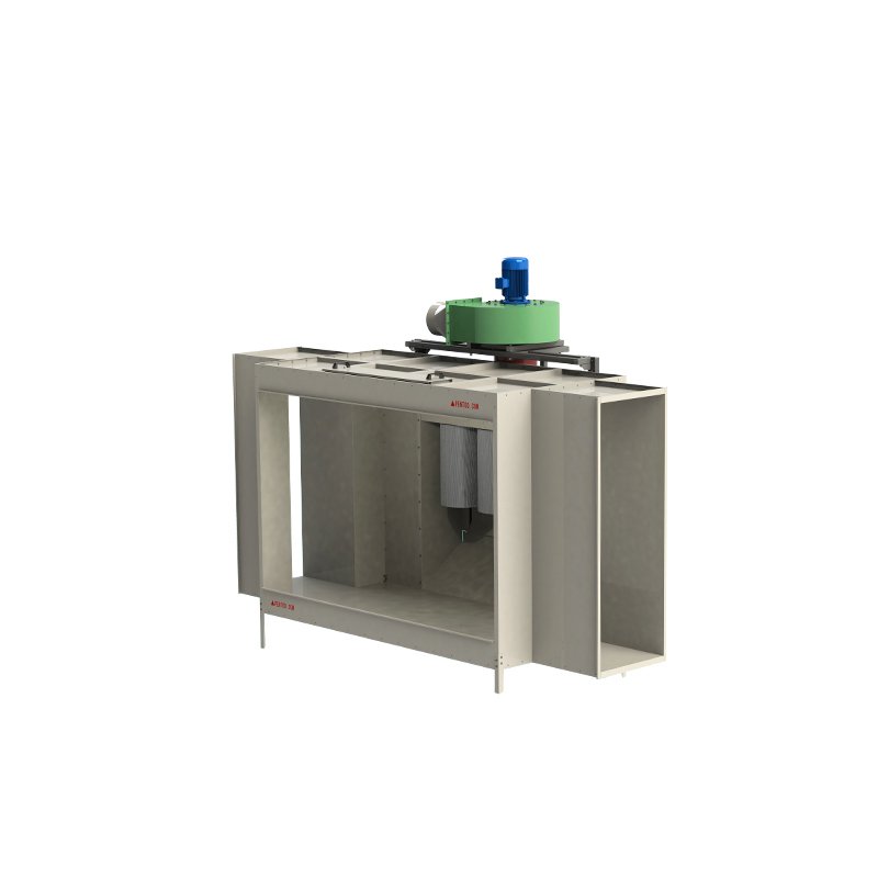 Electrostatic powder coating booth with mono-cyclone recovery systems