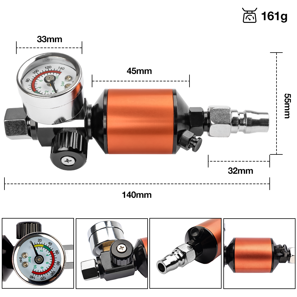Air Compressor Regulator Oil Water Separator Clean Dry Air 1/4" NPT Inlet and Outlet Air Pressure Regulator