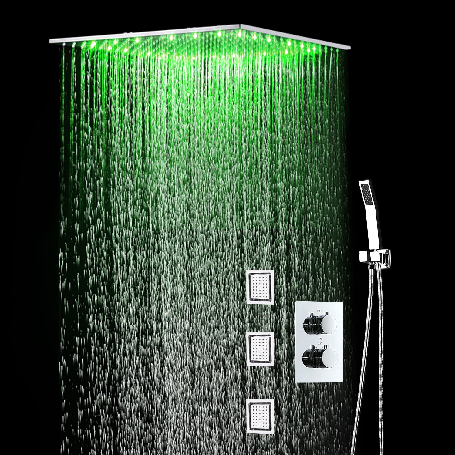 2024 Bathroom SUS 304 LED Shower Head Faucet Set Constant Temperature Valve Mixer With 4 Inch Jets