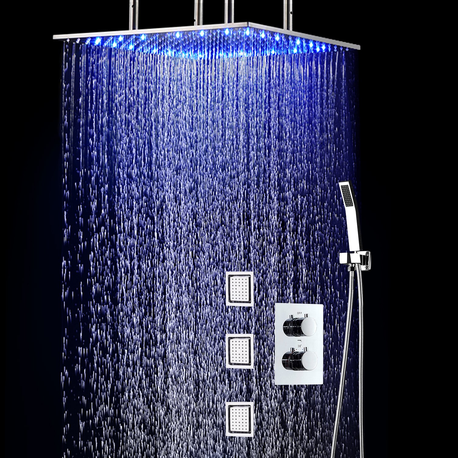 2024 Bathroom SUS 304 LED Shower Head Faucet Set Constant Temperature Valve Mixer With 4 Inch Jets