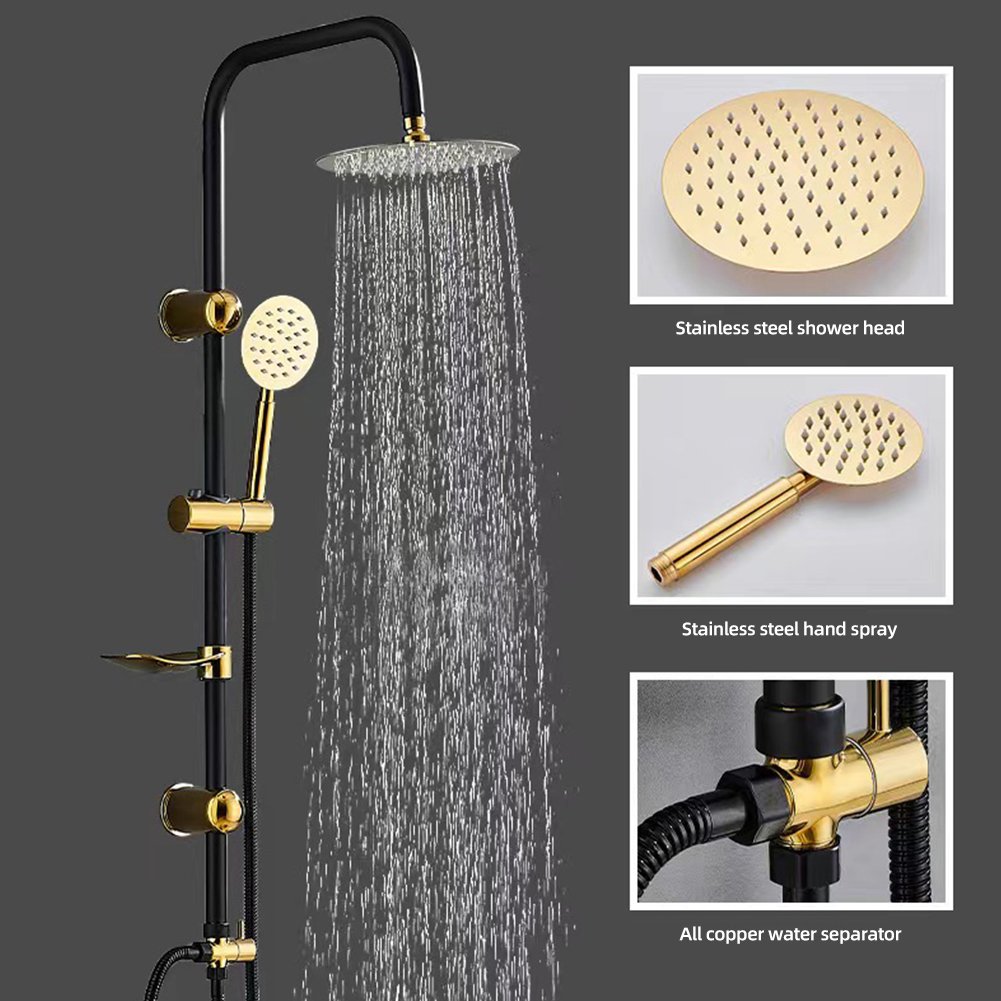 Brass Separate shower faucet Perfect Quality Color Black Shower column Set Supercharged shower head and bathroom faucet set