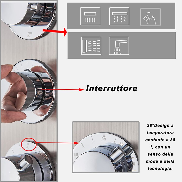 Bathroom Stainless Steel Multifunctional Rainwater Thermostatic Constant Digital Display Waterfall Shower Panel