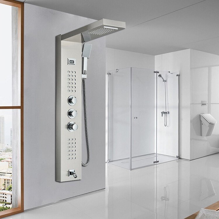 Bathroom Stainless Steel Multifunctional Rainwater Thermostatic Constant Digital Display Waterfall Shower Panel
