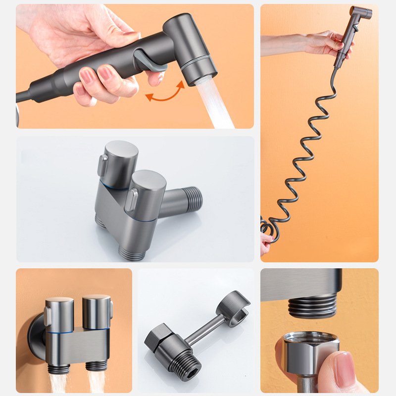 toilet accessory copper core black double control one-switch two-way triangle one divided into two spray gun faucet