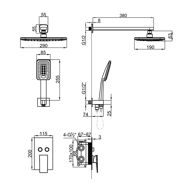 Empolo Hotel style chrome in wall two function shower set Wall Mounted Brass Shower Shower head Faucet Set