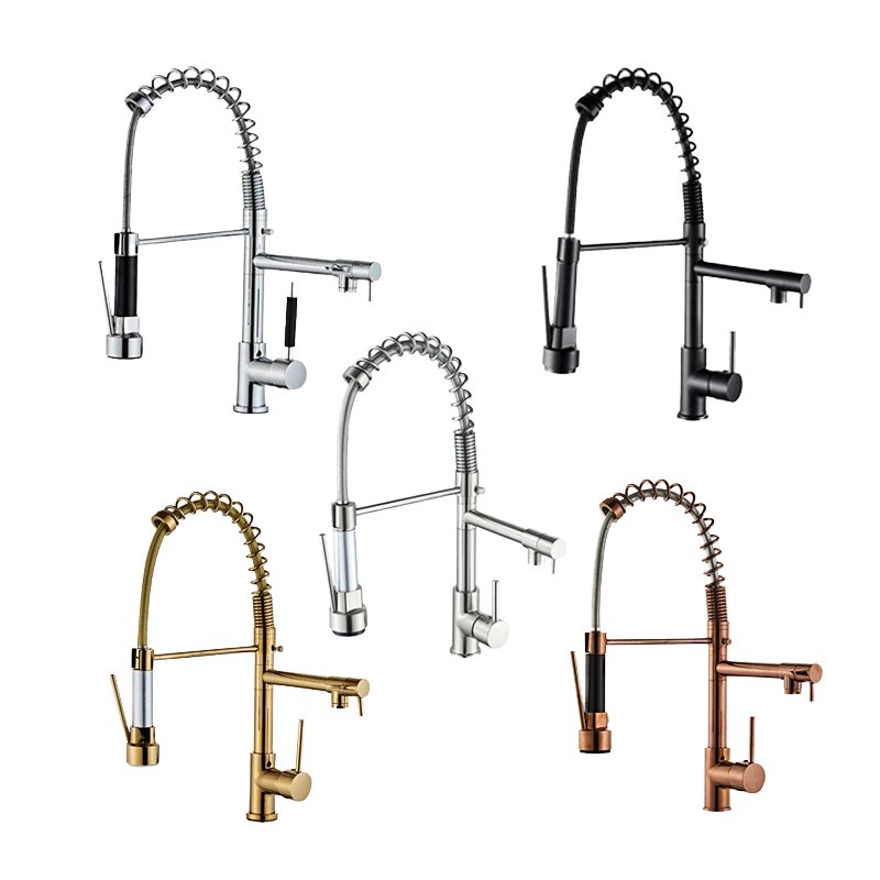 Modern 360 Degree Rotation Spring Pull Kitchen Faucet Single Handle Deck Mounted Tap Made Brass Ceramic Valve Factory Wholesale