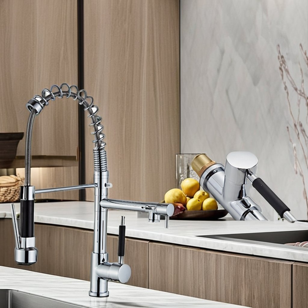 Modern 360 Degree Rotation Spring Pull Kitchen Faucet Single Handle Deck Mounted Tap Made Brass Ceramic Valve Factory Wholesale