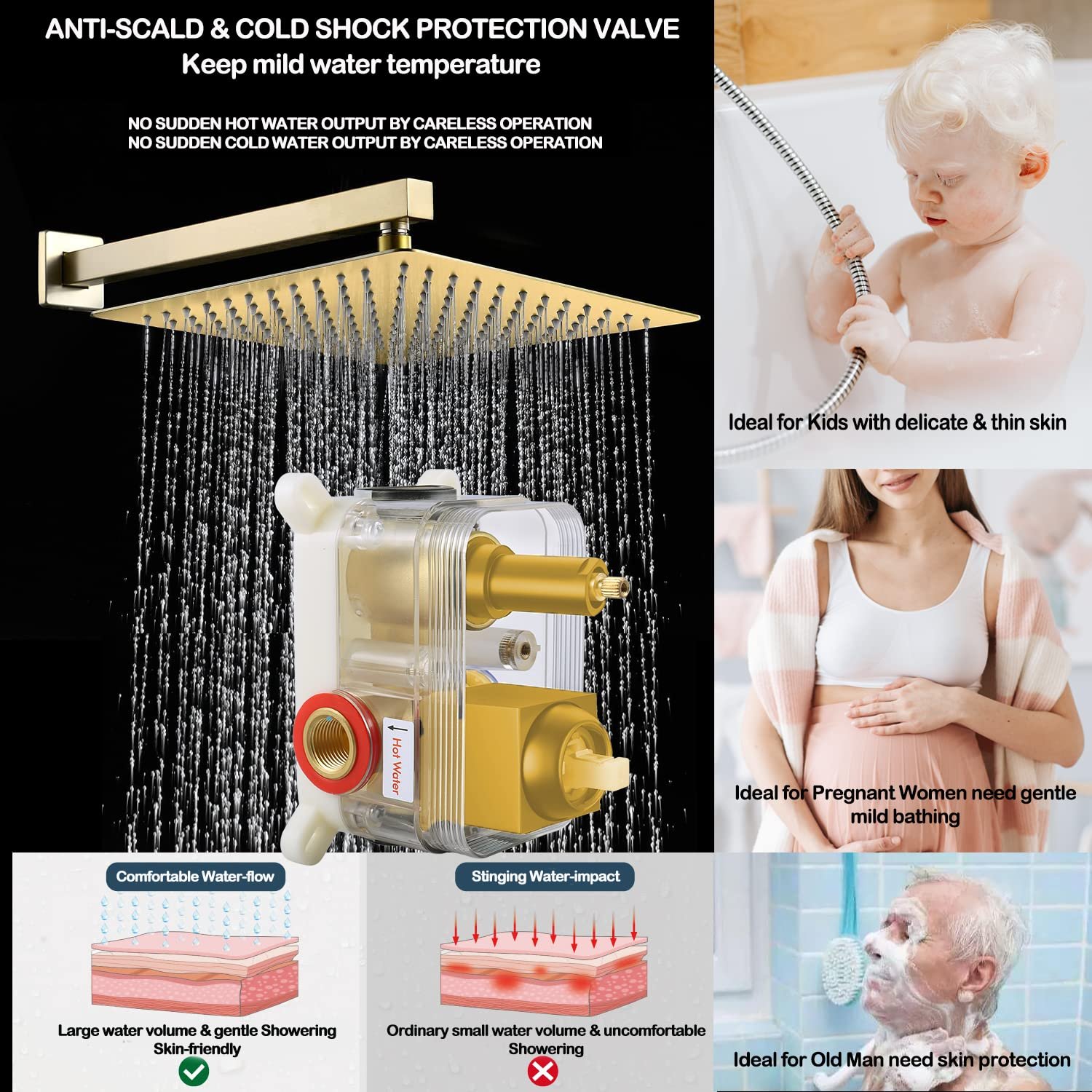 Tub Shower Faucet Set High Pressure Rain Shower With Handheld Spray Brushed Gold Contain Shower Valve And Trim Kit
