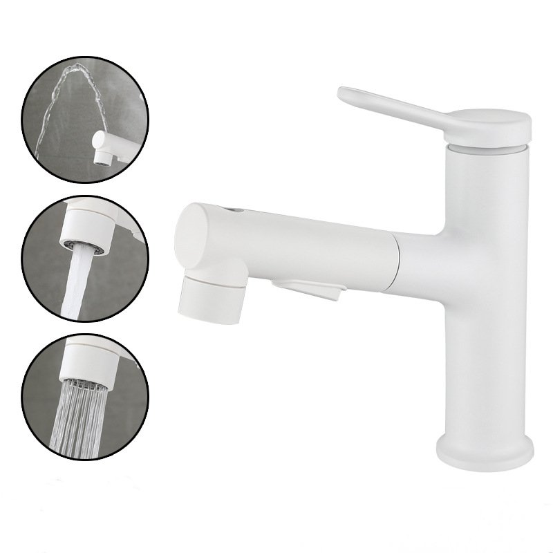 High quality pull out white bathroom Hotel deck installed brass mixer hot and cold water basin faucet