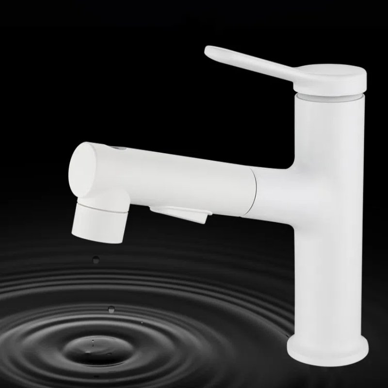 High quality pull out white bathroom Hotel deck installed brass mixer hot and cold water basin faucet
