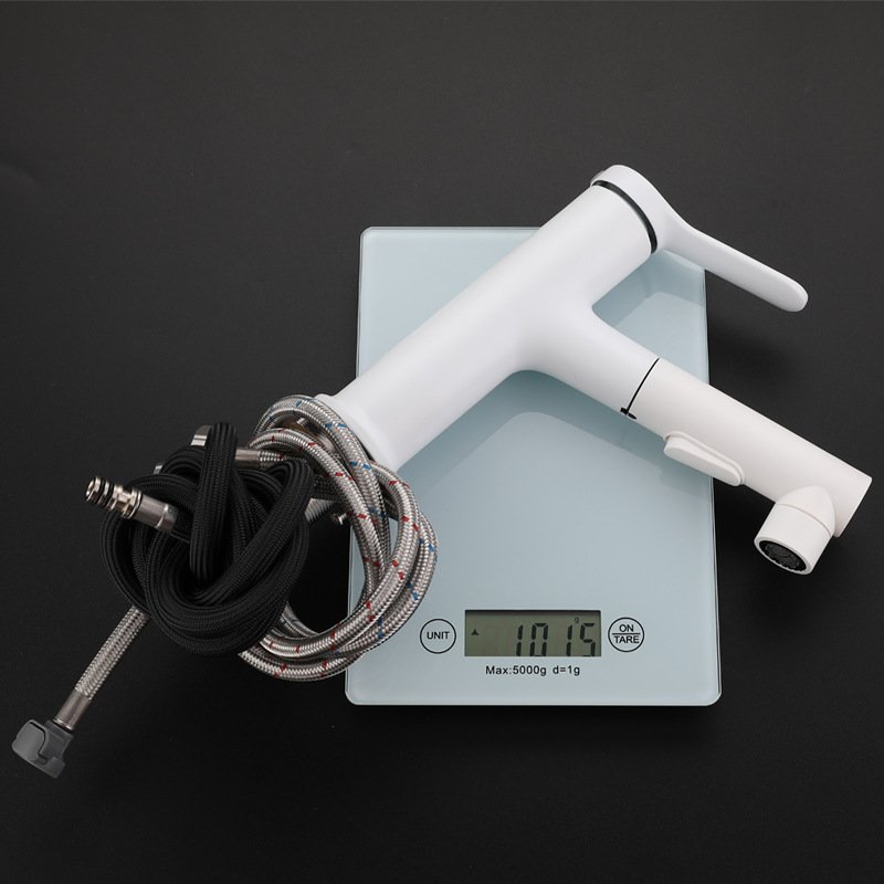 High quality pull out white bathroom Hotel deck installed brass mixer hot and cold water basin faucet