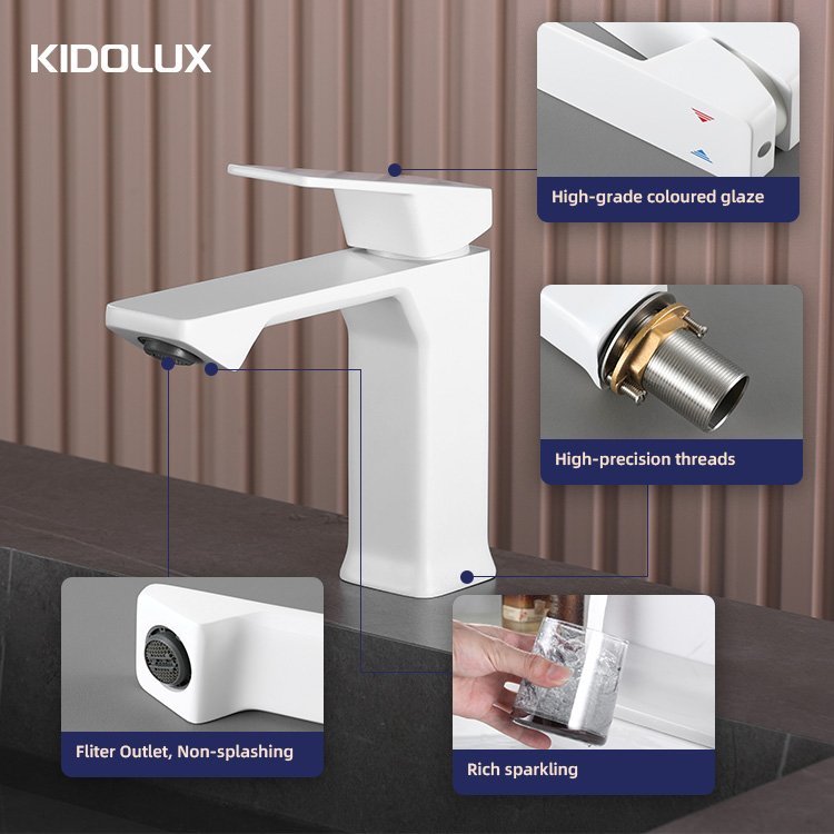 Kidolux Luxury Matt White Copper Faucet For Bathroom Basin Wash Basin Faucet Basin Hot and Cold Water Mixer Faucet