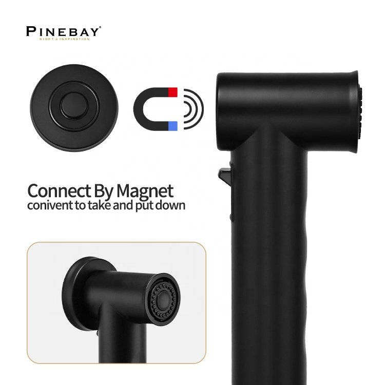 PINEBAY Good Quality Black Round Bathroom Accessories Faucet Diaper Sprayer ABS Adjustable Water Pressure Toilet Shattaf Set