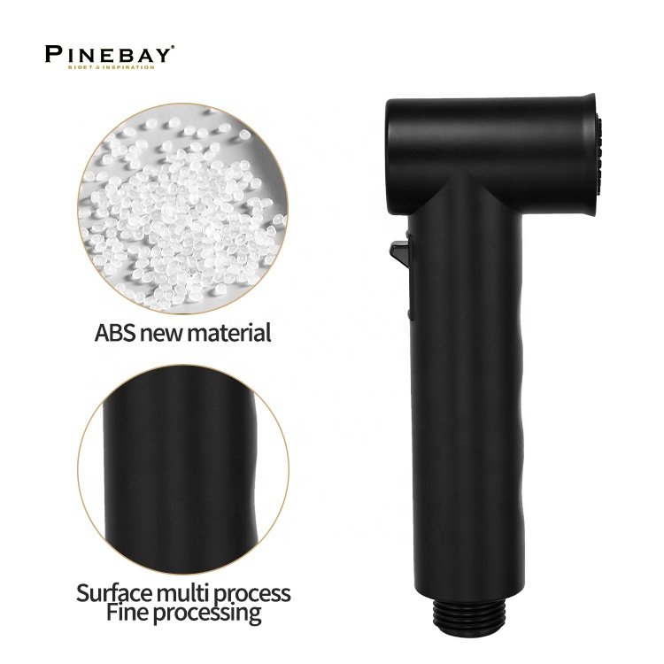 PINEBAY Good Quality Black Round Bathroom Accessories Faucet Diaper Sprayer ABS Adjustable Water Pressure Toilet Shattaf Set