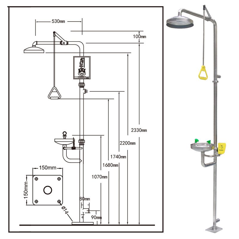 High quality polished combinationlaboratory safety shower with eye wash station
