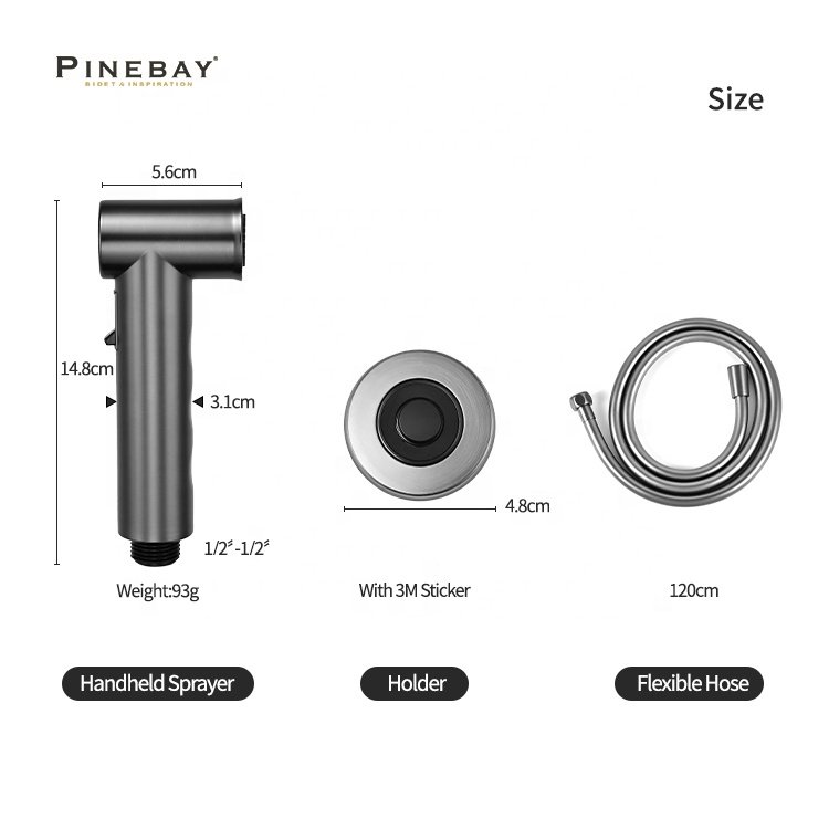 PINEBAY Good Quality Bathroom Round Faucet Toilet Shattaf WC Portable Handheld Bidet Sprayer Set Self Cleaning Shattaf with Hose
