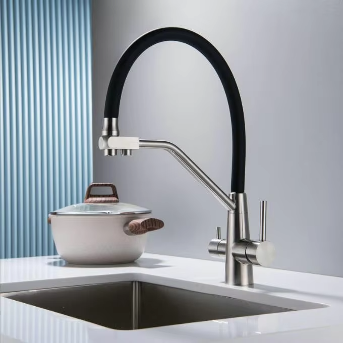 Modern Canada Style Silicone Spout 3-in-1 Kitchen Mixer Faucet Pre Sink Taps 3-Way Water Filter Ceramic Valve Cold