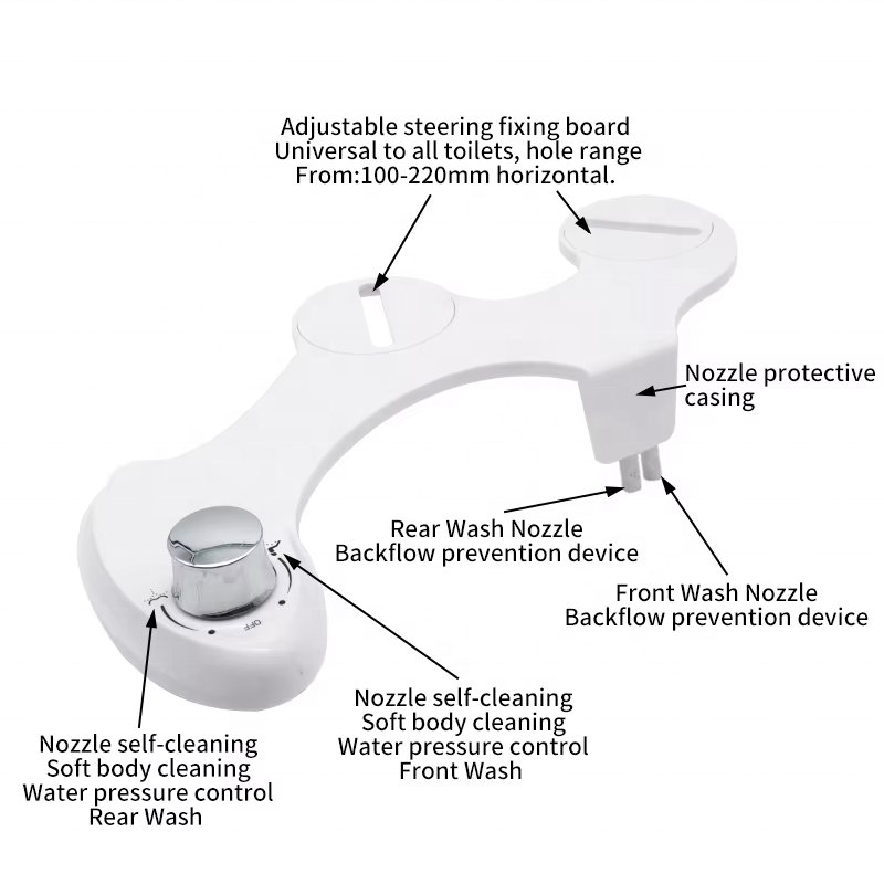 Bathroom Mechanical Dual Nozzle Cold Water Non-electric Toilet Seat Bidet Attachment With Self Cleaning