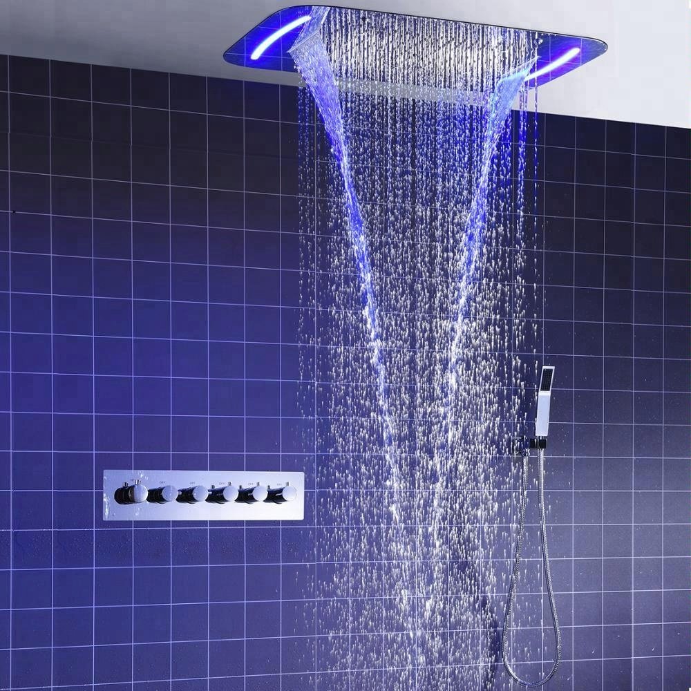 SUS 304 Luxury Ceiling Overhead Rain Shower with Jet Massage Spray Patterns Modern Design Brass Body with Polished Surface