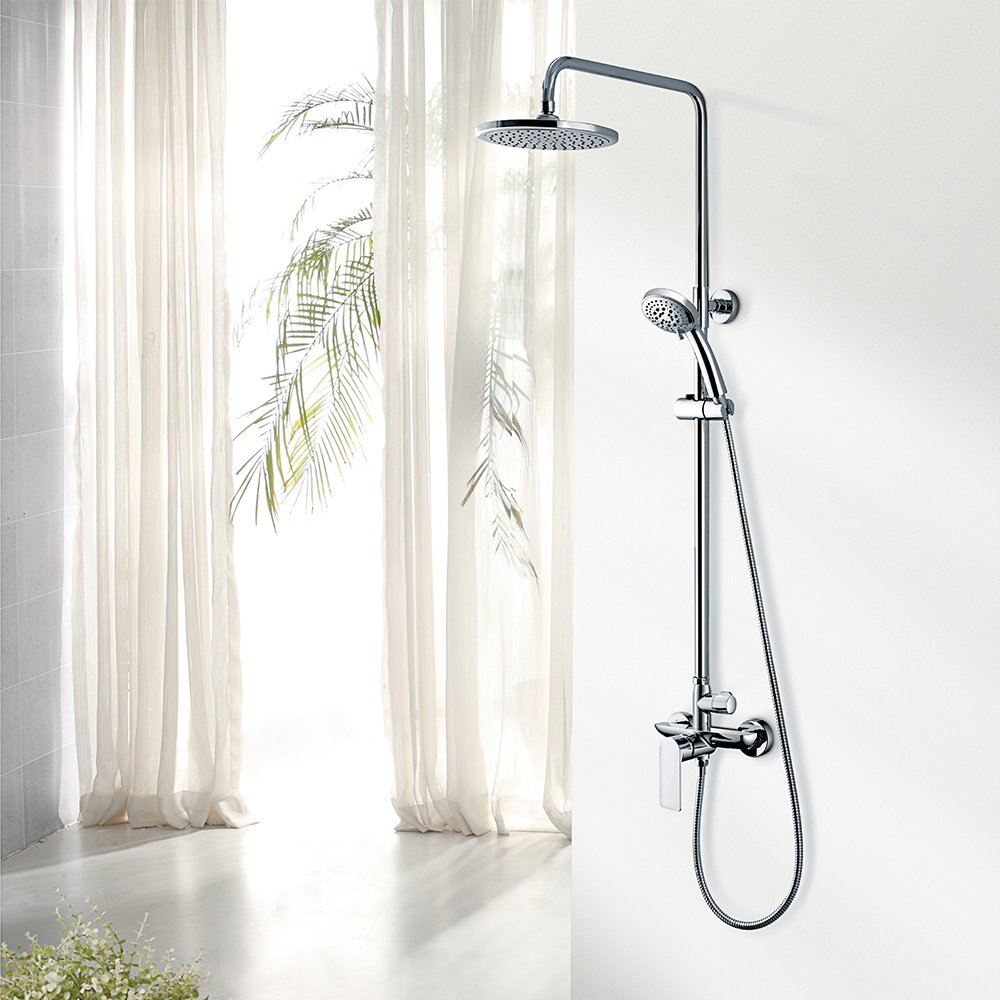 Luxury bathroom shower column brass shower faucet exposed wall mounted shower set