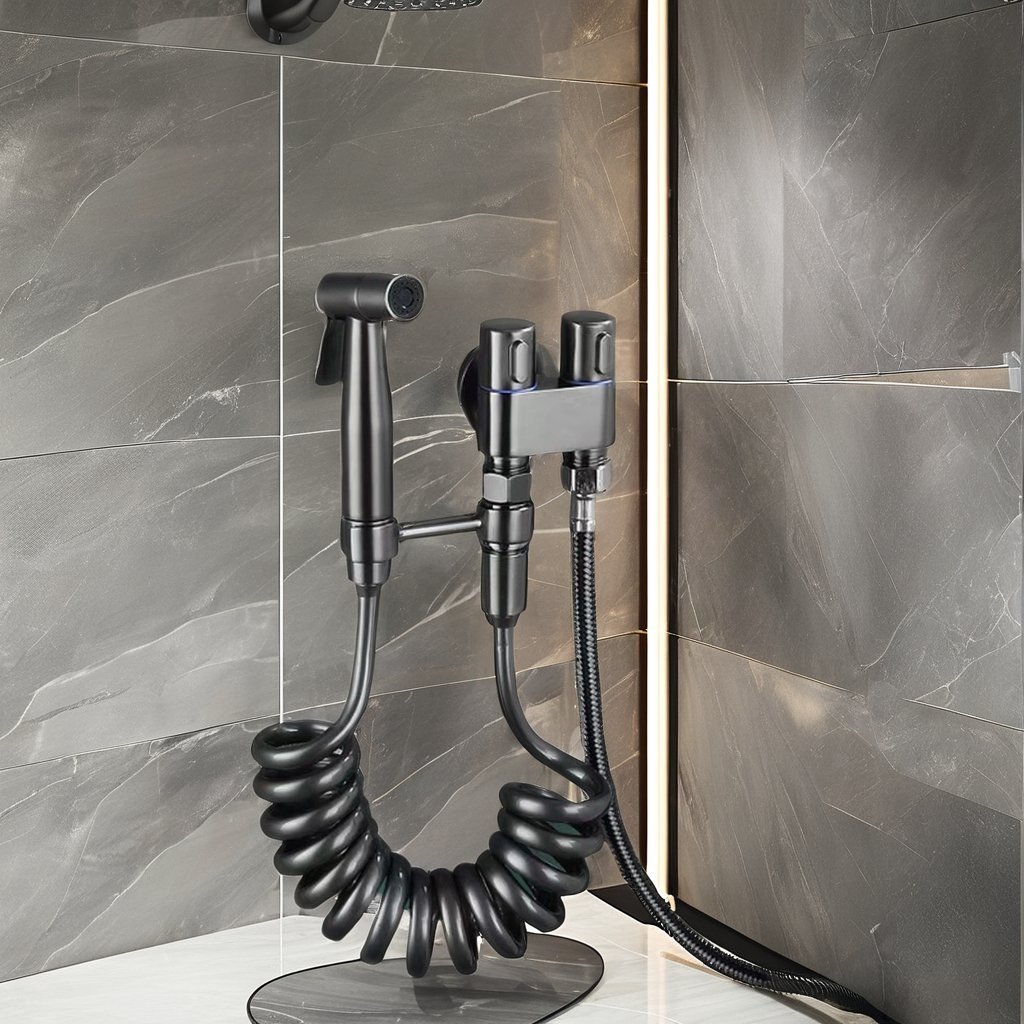 Modern Stainless Steel One-In Two-Out Angle Valve Bidet Suit with Spray Gun for Bathroom for Toilets