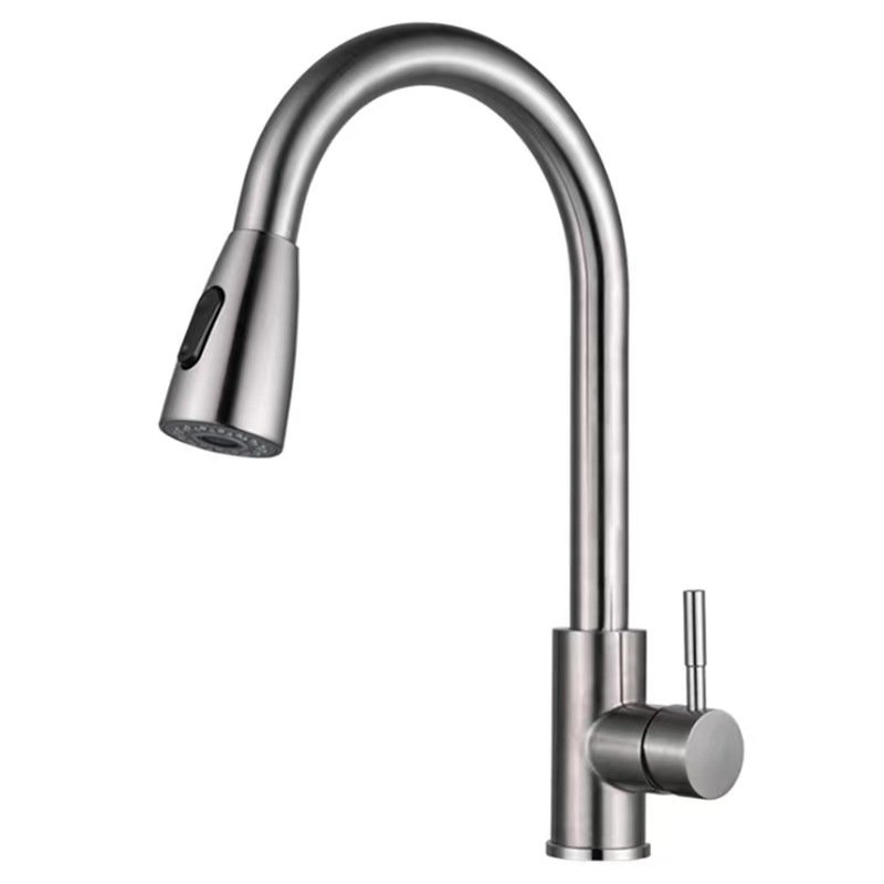 Stainless steel single handle pull down spray cold and hot water kitchen sink faucet