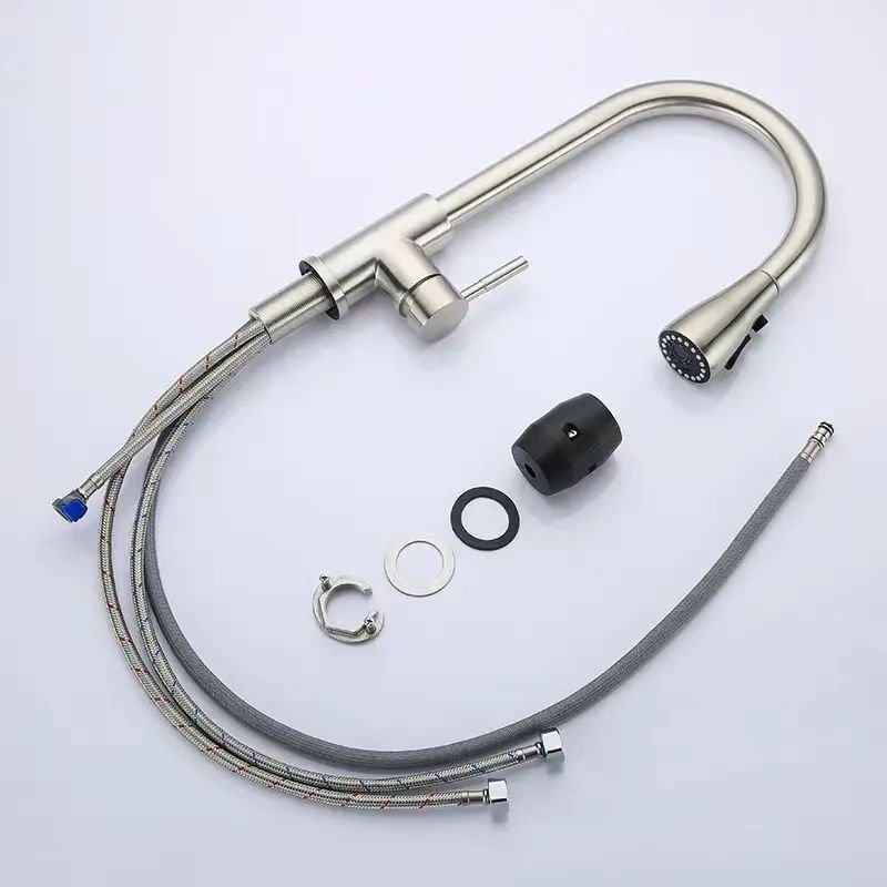 Stainless steel single handle pull down spray cold and hot water kitchen sink faucet