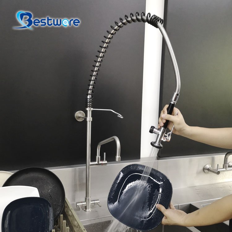Hot Cold Commercial Dishwasher Deck Mount Stainless Steel Economic Pre Rinse Kitchen Faucet