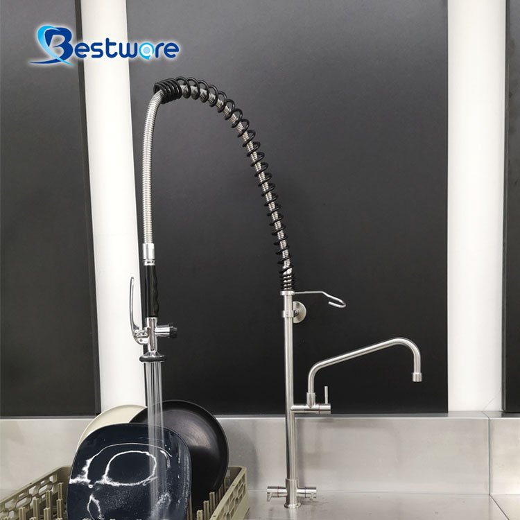 Hot Cold Commercial Dishwasher Deck Mount Stainless Steel Economic Pre Rinse Kitchen Faucet