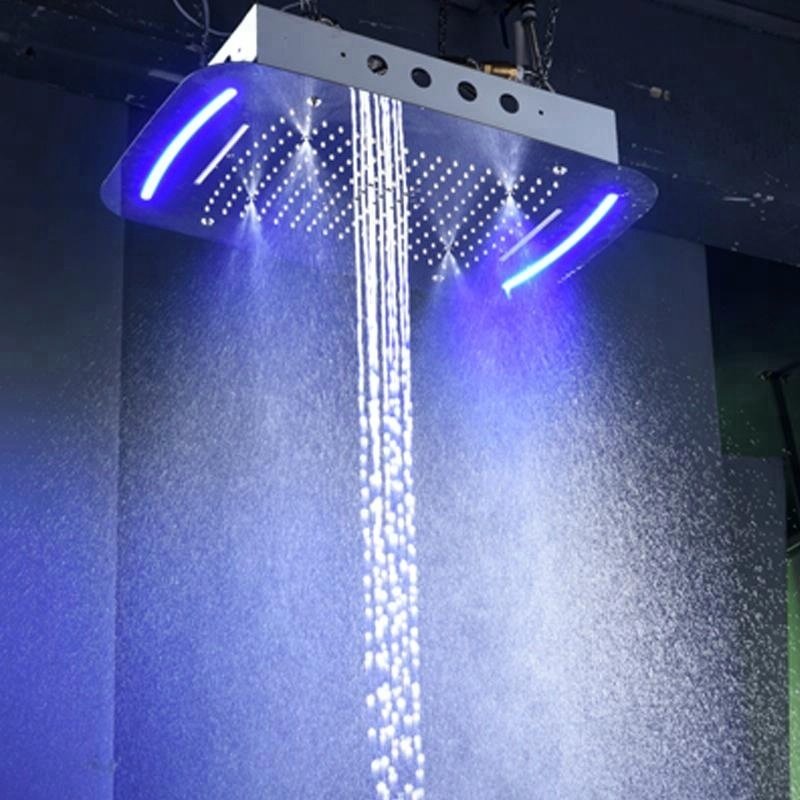 Concealed Rain Shower Set Thermostatic High Flow Multifunction LED Shower Faucets Mist Spray Waterfall Massage Bathroom Fixture